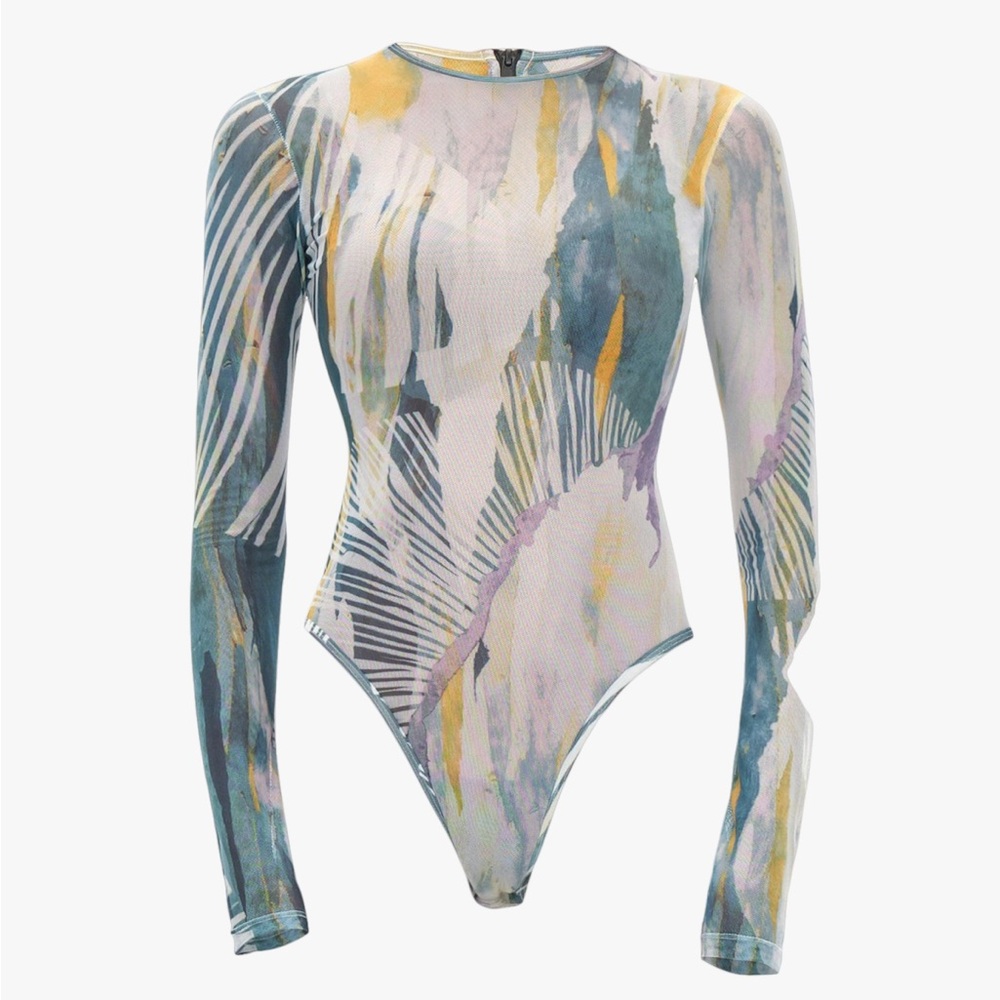 Andrea Iyamah Elle Abstract Bark Mesh Bodysuit